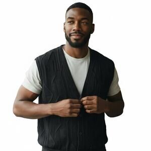 Tundra Mens Knitted Vest Sleeveless Sweater Casual Black XXL